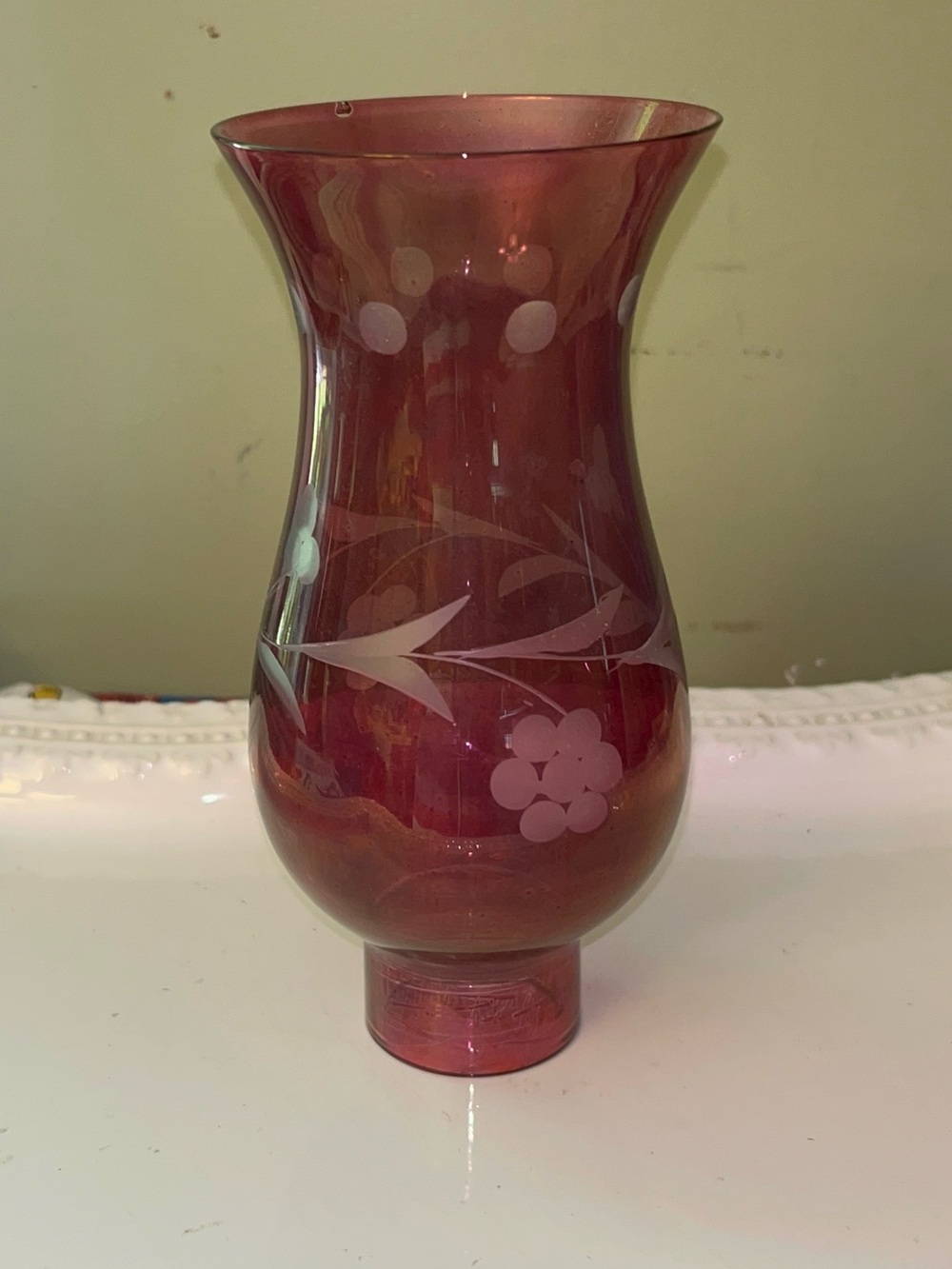 Vintage Cranberry Flashed Glass Hurricane Lamp Shade